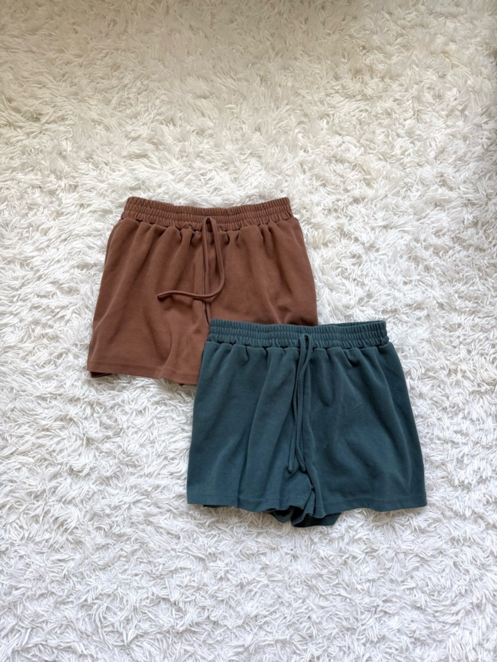 SHEIN Brown and Teal Drawstring Lounge Shorts Duo